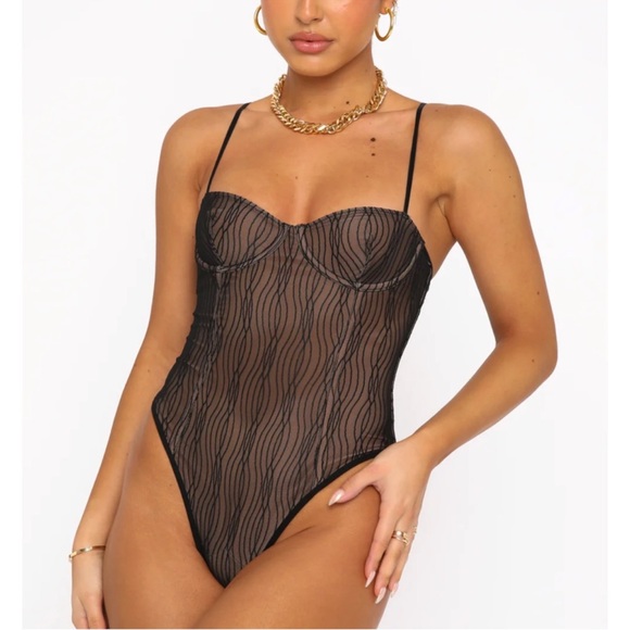 White Fox Boutique Black Sheer Bodysuit - Picture 2 of 5